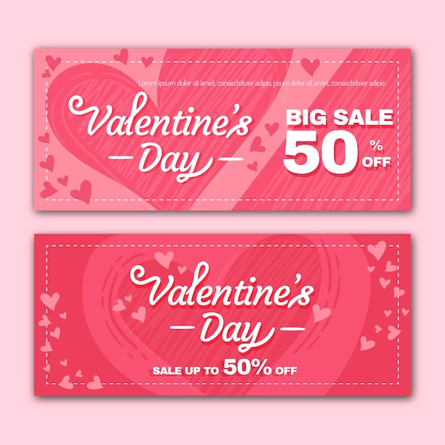 Platte ontwerp valentijnsdag verkoop banners concept