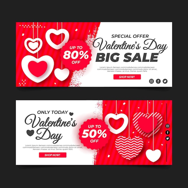 Platte ontwerp Valentijnsdag verkoop banners sjabloon