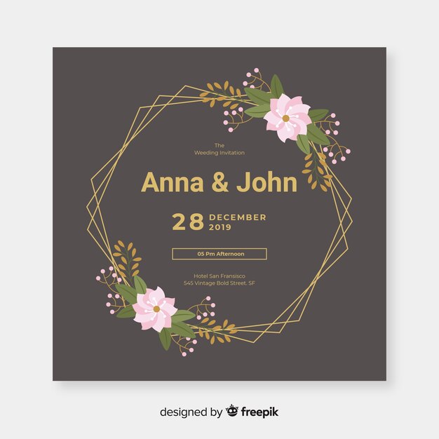 Platte ontwerp van bloemen frame bruiloft uitnodiging