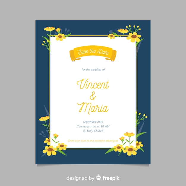 Platte ontwerp van bruiloft uitnodiging sjabloon