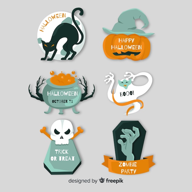 Platte ontwerp van collectie van halloween badge