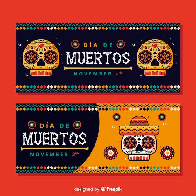 Platte ontwerp van dia de muertos banners