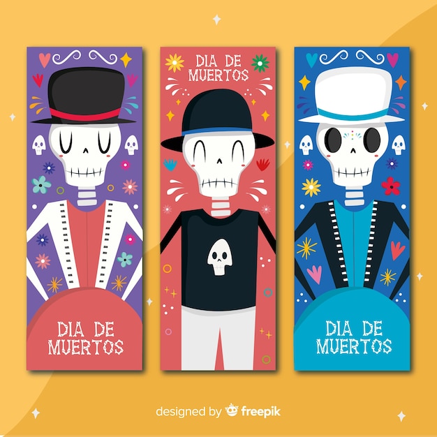 Platte ontwerp van dia de muertos banners