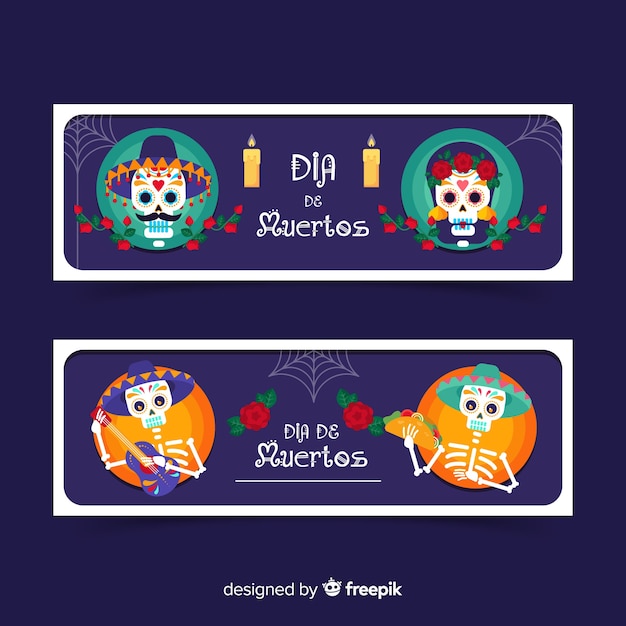 Gratis vector platte ontwerp van dia de muertos banners