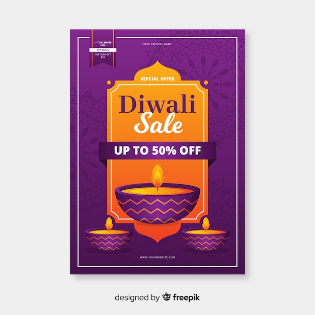 Gratis vector platte ontwerp van diwali verkoop folder sjabloon