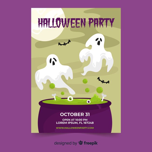 Platte ontwerp van een halloween-feest poster sjabloon