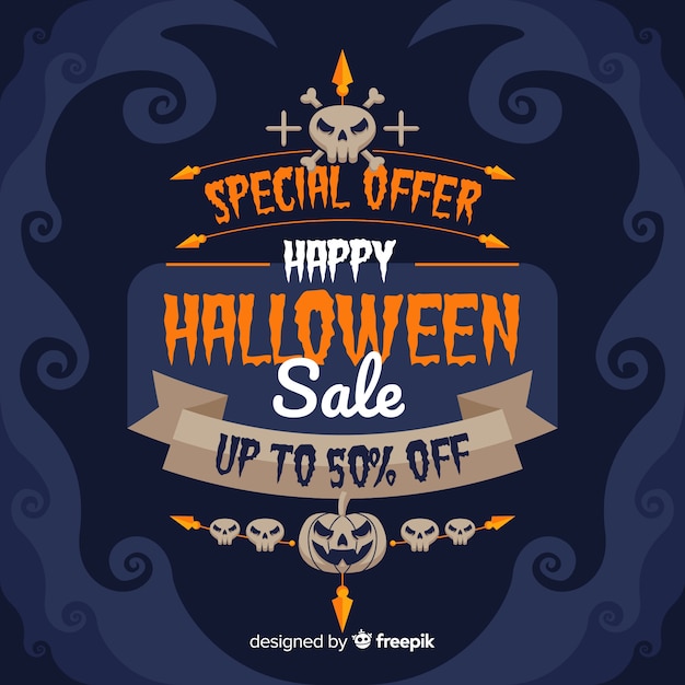 Gratis vector platte ontwerp van griezelige halloween verkoop