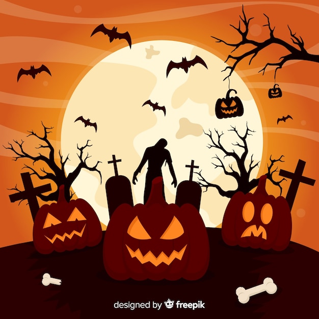 Gratis vector platte ontwerp van halloween-achtergrond