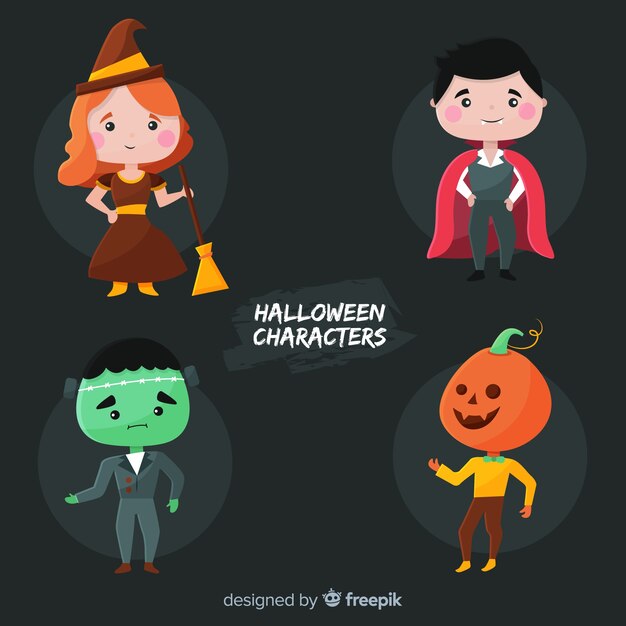 Platte ontwerp van halloween character collection