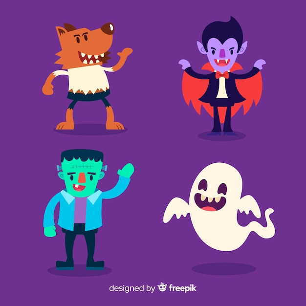 Gratis vector platte ontwerp van halloween character collection