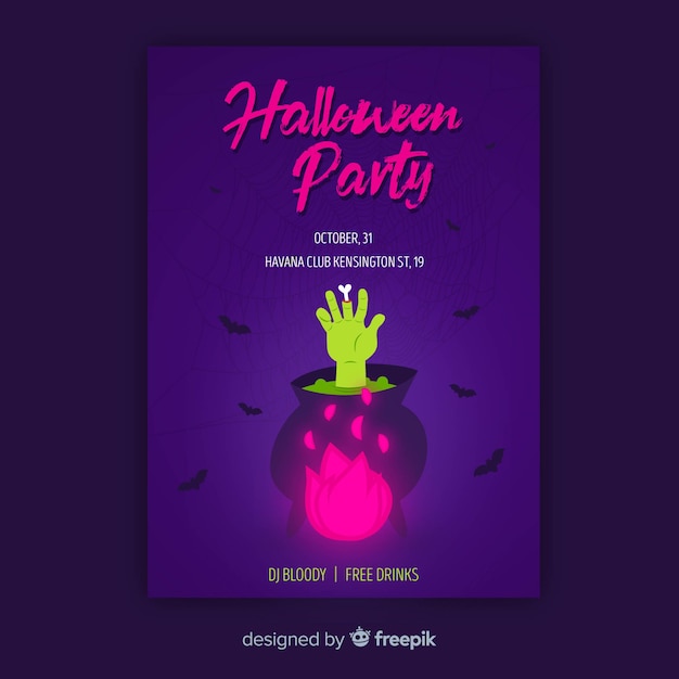 Platte ontwerp van halloween partij poster sjabloon