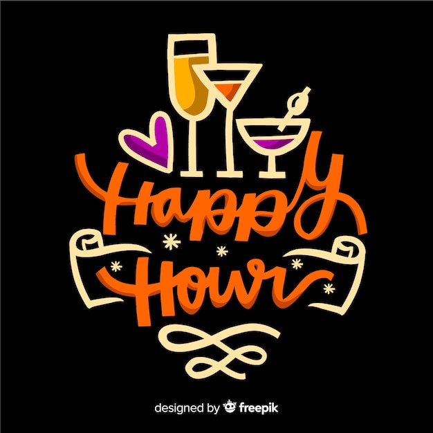 Platte ontwerp van happy hour belettering