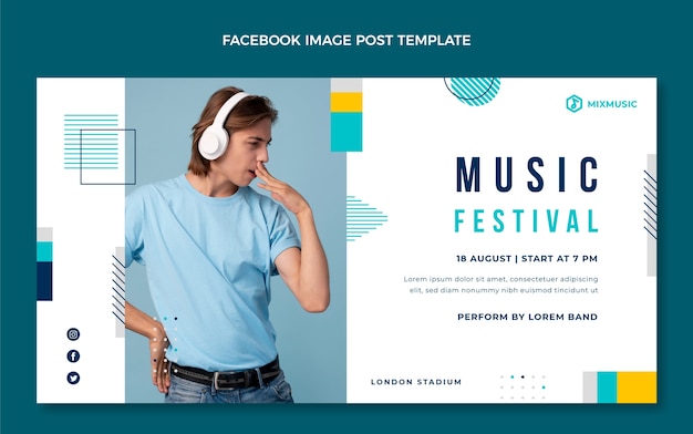 Gratis vector platte ontwerp van muziekfestival facebook post