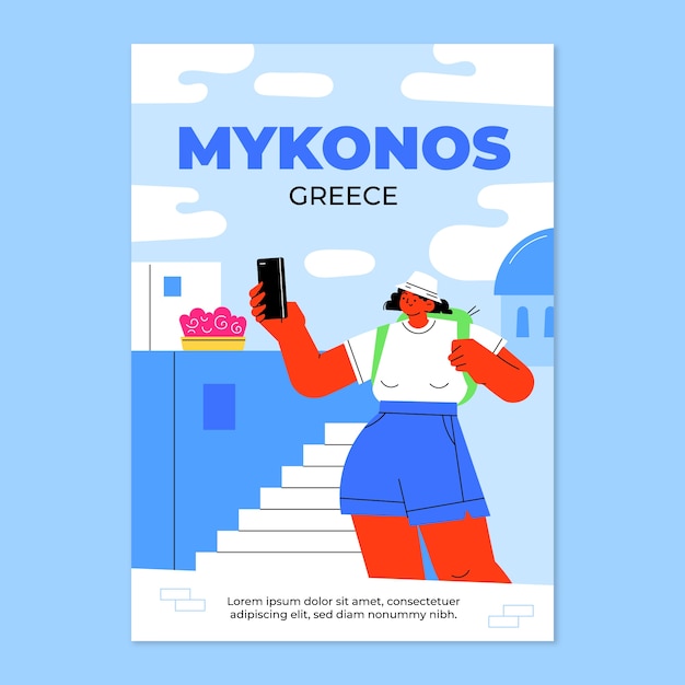 Platte ontwerp van mykonos-postersjabloon