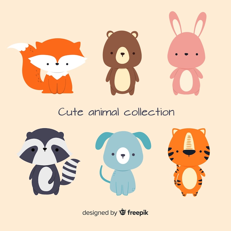 Gratis Vector platte ontwerp van schattige dieren collectie