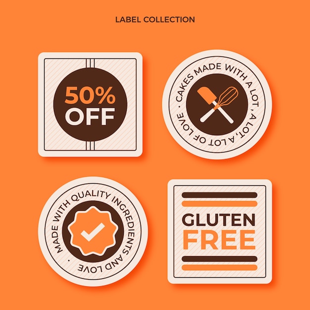 Gratis vector platte ontwerp van voedseletiketten en badges