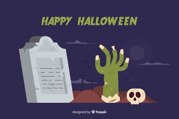 Gratis vector platte ontwerp van zombie hand halloween achtergrond