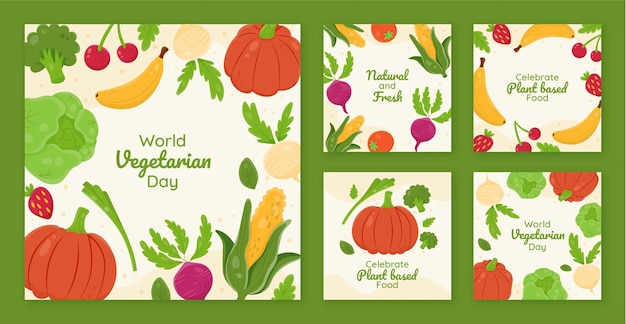 Gratis vector platte ontwerp vegetarische dagsjabloon