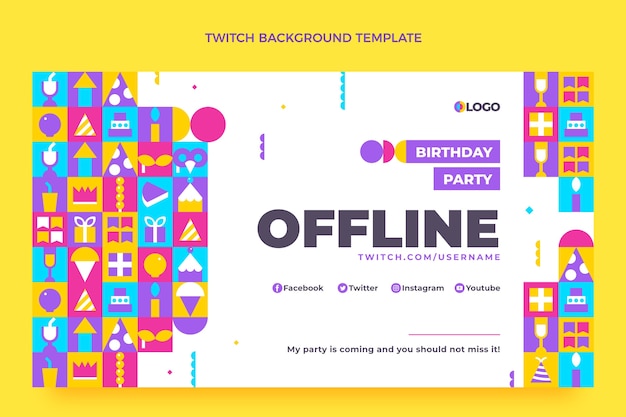 Gratis vector platte ontwerp verjaardag twitch achtergrond