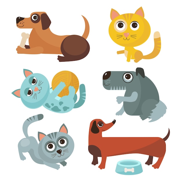 Gratis vector platte ontwerp verschillende huisdieren illustratie pack