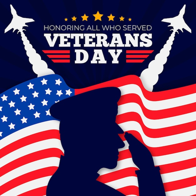 Gratis vector platte ontwerp veteranendag concept