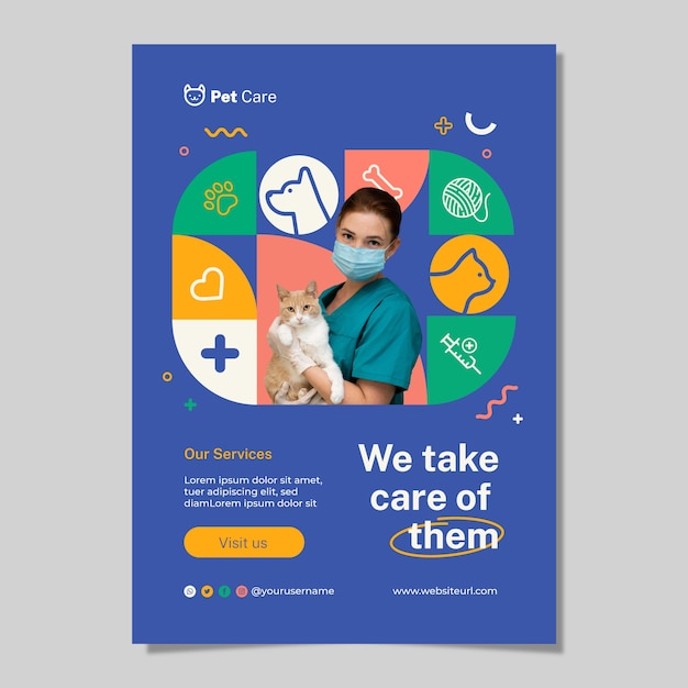 Platte ontwerp veterinaire diensten poster