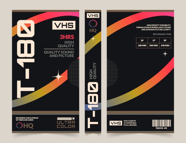 Gratis vector platte ontwerp vhs voorbladsjabloon