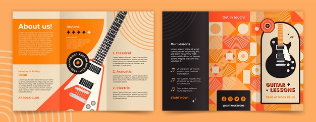 Platte ontwerp vintage gitaarlessen brochure