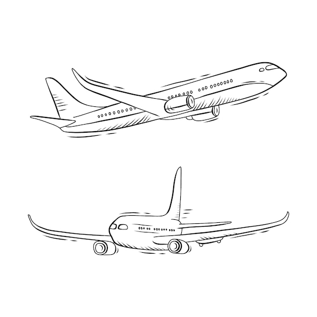 Gratis vector platte ontwerp vliegtuig schets illustratie