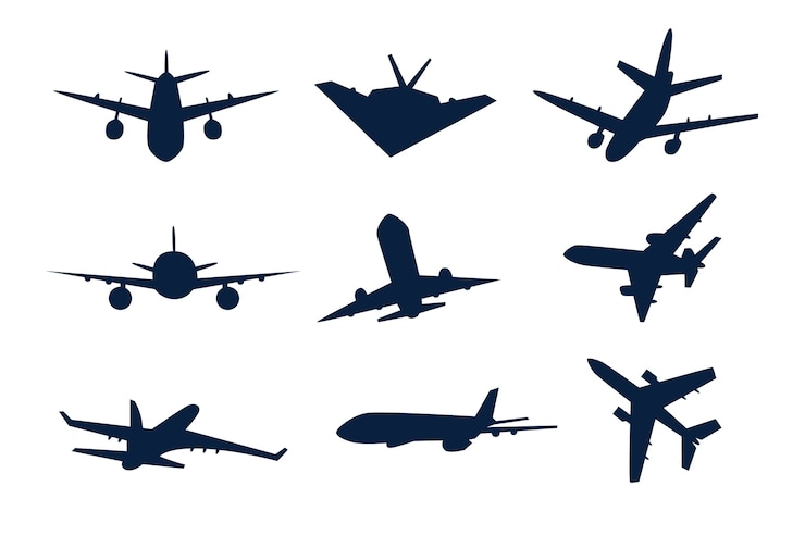 Gratis Vector platte ontwerp vliegtuig silhouet illustratie