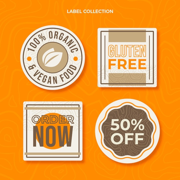 Gratis vector platte ontwerp voedseletiketten en badges