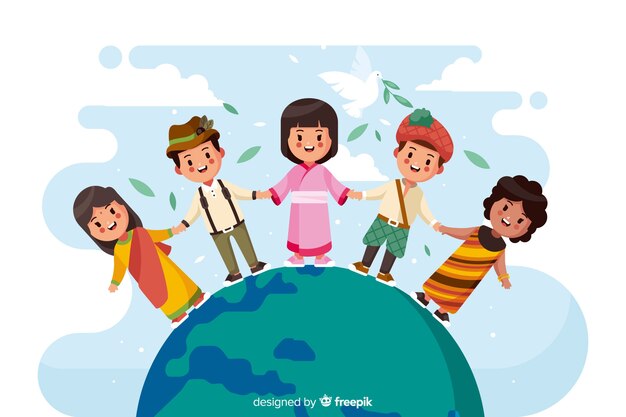 Platte ontwerp vredesdag met kinderen