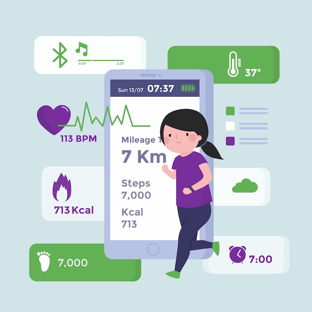 Gratis vector platte ontwerp vrouw met fitness trackers