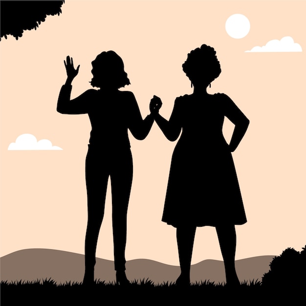 Platte ontwerp vrouwen hand in hand silhouet