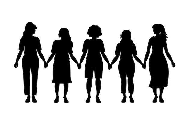 Gratis vector platte ontwerp vrouwen hand in hand silhouet