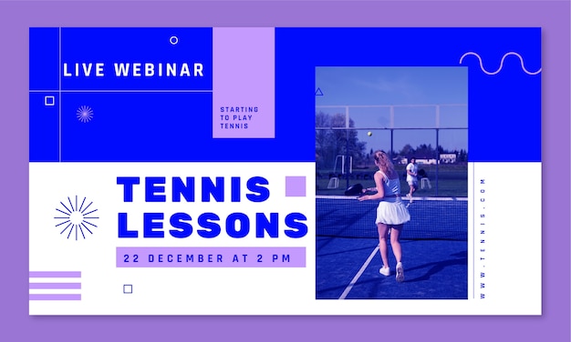 Gratis vector platte ontwerp webinar sjabloon voor tennisspel