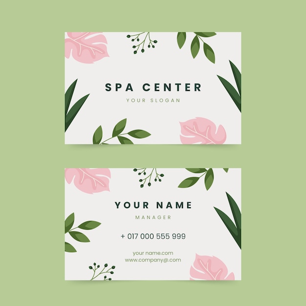 Gratis vector platte ontwerp wellness en spa visitekaartje