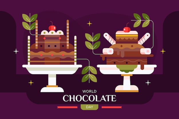 Gratis vector platte ontwerp wereld chocolade dag taarten achtergrond