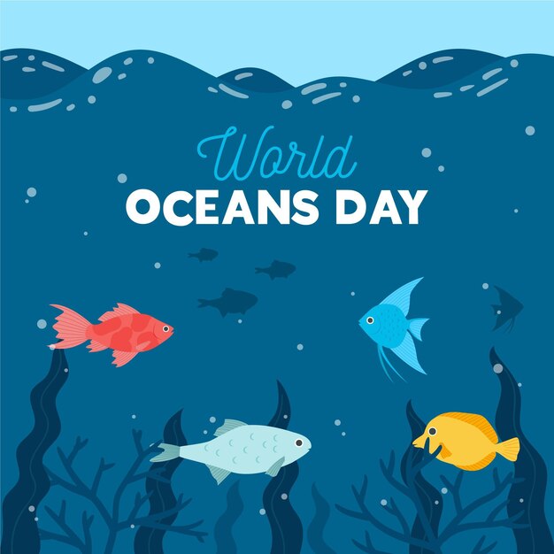 Platte ontwerp wereld oceands dag concept