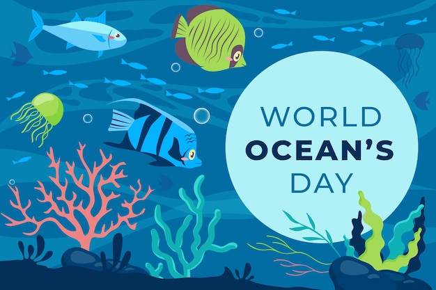 Platte ontwerp wereld oceanen dag banner