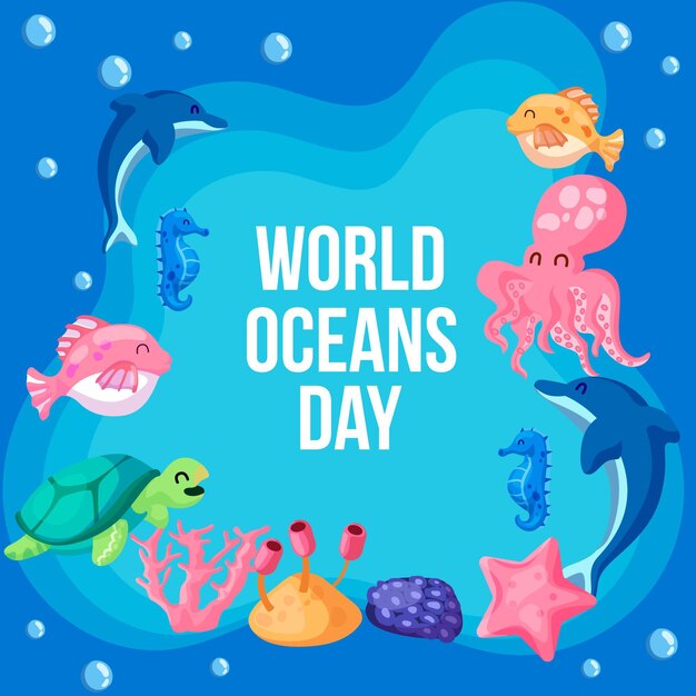 Platte ontwerp wereld oceanen dag concept