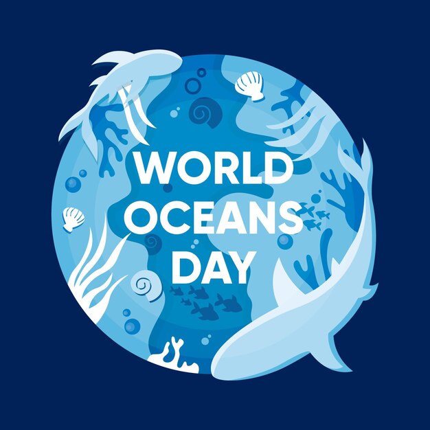 Platte ontwerp wereld oceanen dag concept