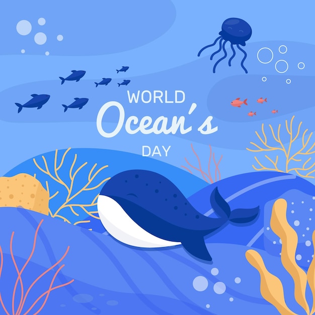 Platte ontwerp wereld oceanen dag concept