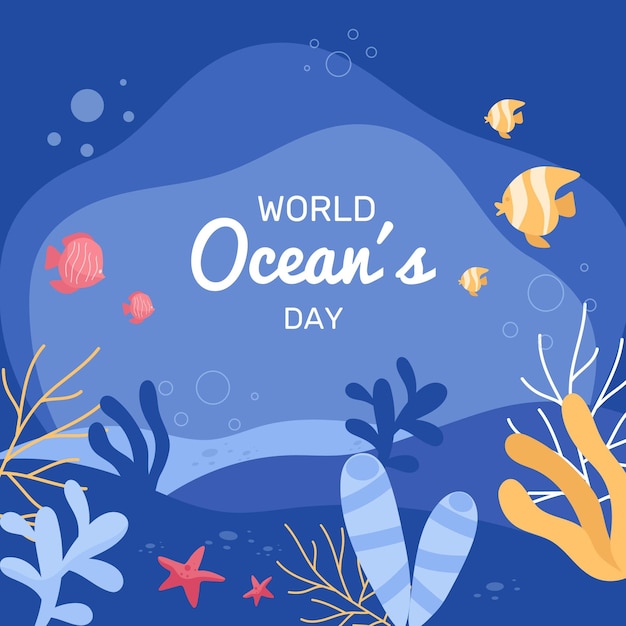 Platte ontwerp wereld oceanen dag concept