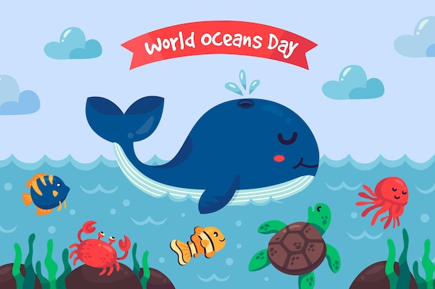 Platte ontwerp wereld oceanen dag illustratie