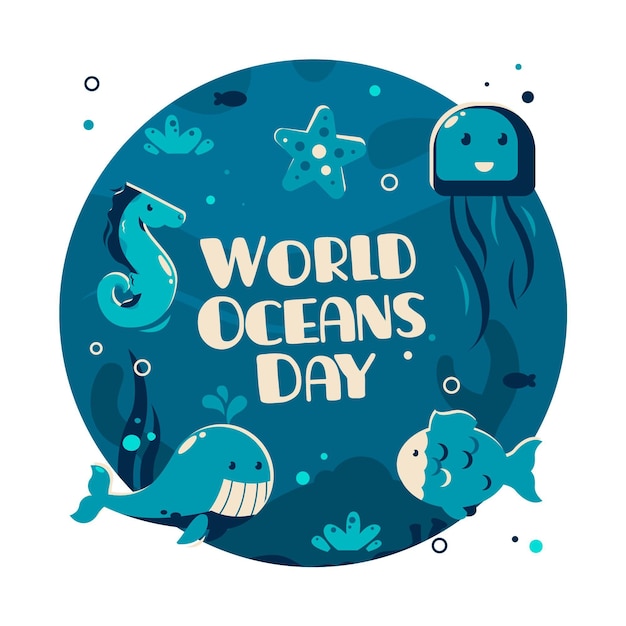 Gratis vector platte ontwerp wereld oceanen dag illustratie
