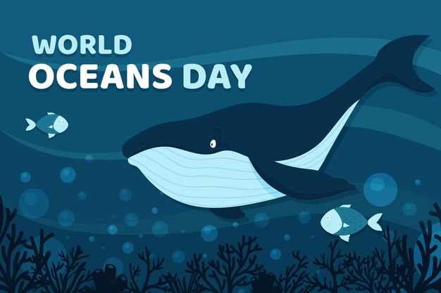 Platte ontwerp wereld oceanen dag thema