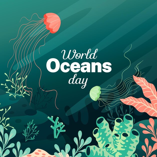 Platte ontwerp wereld oceanen dag