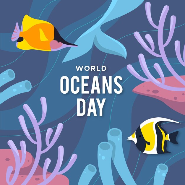 Platte ontwerp wereld oceanen dag