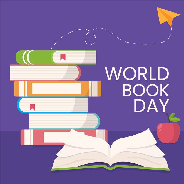 Platte ontwerp wereldboek dag educatief thema
